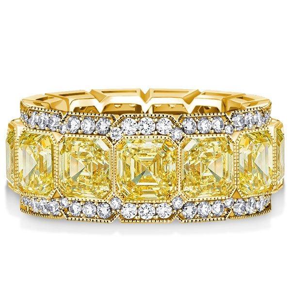 10.70 CTW Yellow Asscher Cut Multi-Row Eternity Wedding Band in Sterling Silver