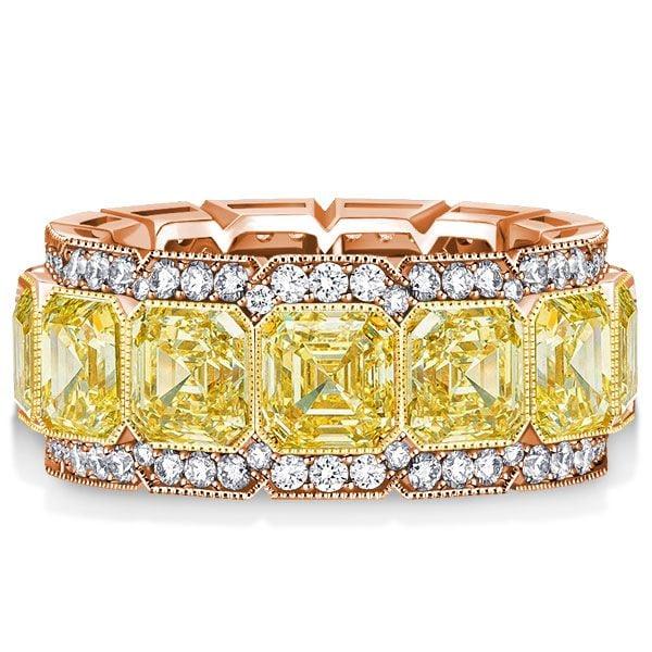 10.70 CTW Yellow Asscher Cut Multi-Row Eternity Wedding Band in Sterling Silver