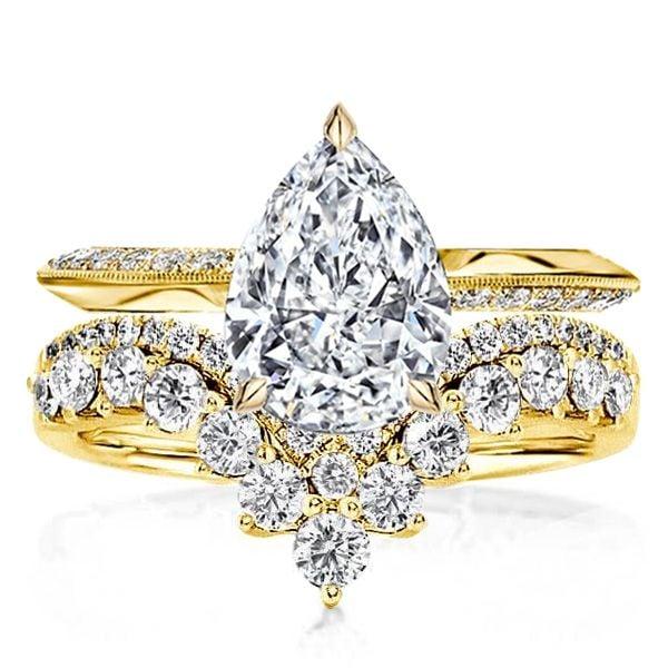 4.83 CTW Pear Cut Gemstone Bridal Set in Rhodium Plated Sterling Silver