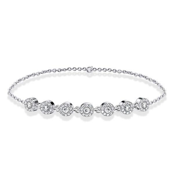 Halo White Sapphire Round Cut Chain Bracelet for Women in Rhodium Plated 925 Sterling Silver