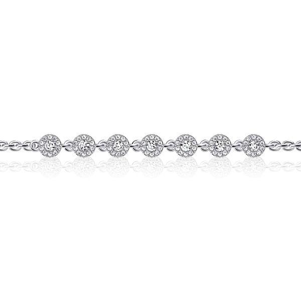 Halo White Sapphire Round Cut Chain Bracelet for Women in Rhodium Plated 925 Sterling Silver