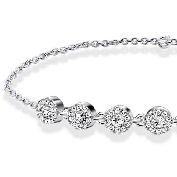 Halo White Sapphire Round Cut Chain Bracelet for Women in Rhodium Plated 925 Sterling Silver
