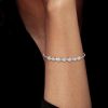 Halo White Sapphire Round Cut Chain Bracelet for Women in Rhodium Plated 925 Sterling Silver