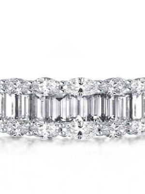 Marquise & Emerald Cut Half Eternity Wedding Band - Sterling Silver