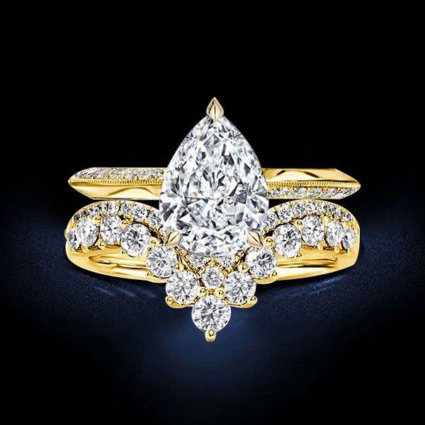 Pear Cut Bridal Set - Sterling Silver Engagement Ring Set with Gemstones