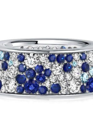 Blue Sapphire Eternity Band - Sterling Silver Multi-Row Wedding Ring