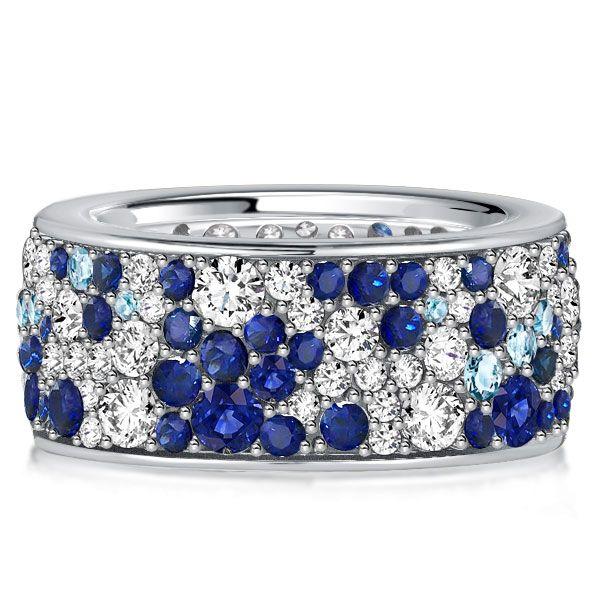Blue Sapphire Eternity Band - Sterling Silver Multi-Row Wedding Ring