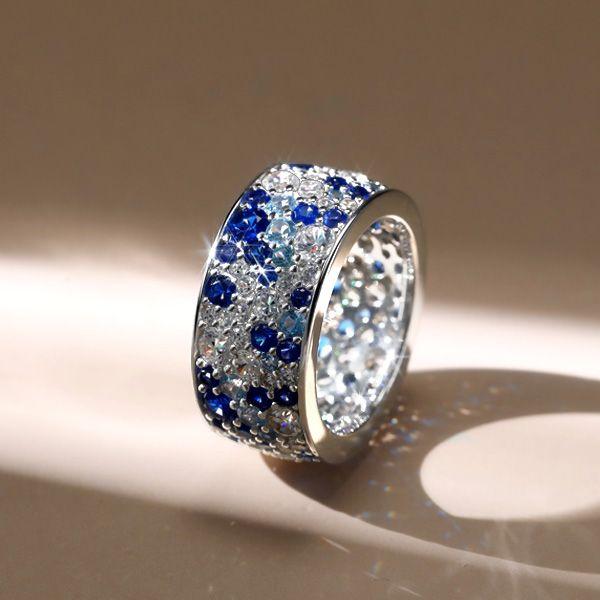 Blue Sapphire Eternity Band - Sterling Silver Multi-Row Wedding Ring