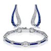 White & Blue Sapphire Sterling Silver Bracelet & Hoop Earrings Set