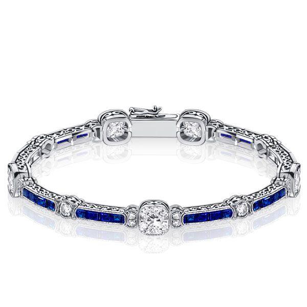 White & Blue Sapphire Sterling Silver Bracelet & Hoop Earrings Set