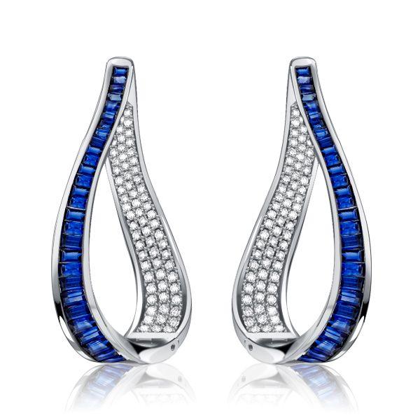 White & Blue Sapphire Sterling Silver Bracelet & Hoop Earrings Set