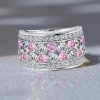 Sterling Silver White & Pink Stone Bezel Set Half Eternity Wedding Band