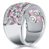 Sterling Silver White & Pink Stone Bezel Set Half Eternity Wedding Band