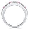 Sterling Silver White & Pink Stone Bezel Set Half Eternity Wedding Band