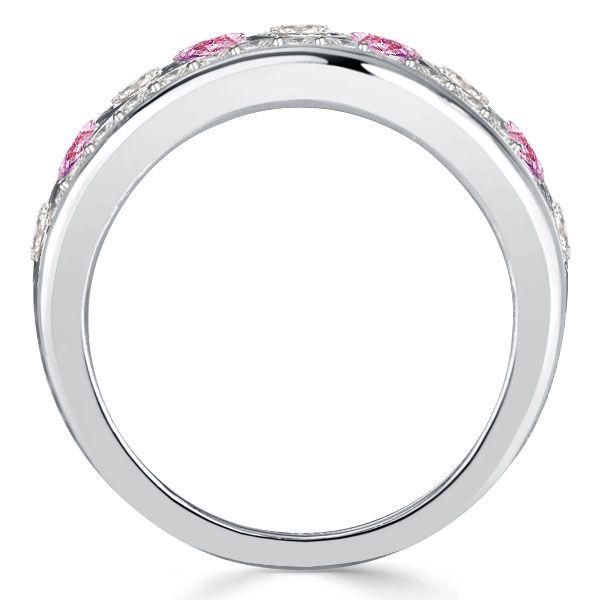 Sterling Silver White & Pink Stone Bezel Set Half Eternity Wedding Band