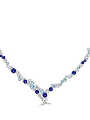 Blue Sapphire Tennis Necklace in 925 Sterling Silver | Genuine Gemstone Statement Jewelry