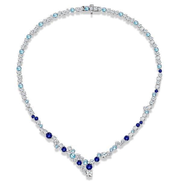 Blue Sapphire Tennis Necklace in 925 Sterling Silver | Genuine Gemstone Statement Jewelry