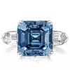 Asscher Cut Three Stone Engagement Ring in Rhodium-Plated Sterling Silver