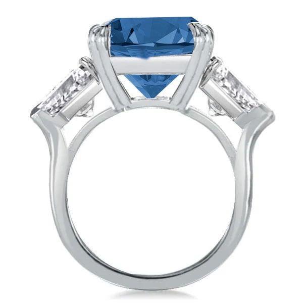 Asscher Cut Three Stone Engagement Ring in Rhodium-Plated Sterling Silver