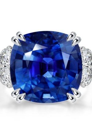 Blue Sapphire Double Prong Engagement Ring - Sterling Silver