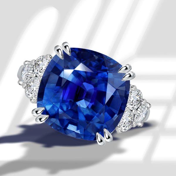 Blue Sapphire Double Prong Engagement Ring - Sterling Silver