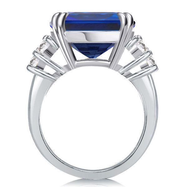 Blue Sapphire Double Prong Engagement Ring - Sterling Silver