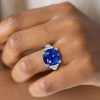 Blue Sapphire Double Prong Engagement Ring - Sterling Silver