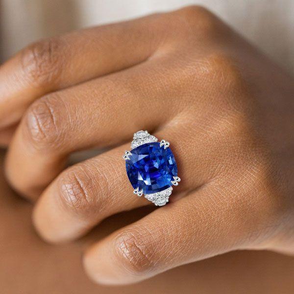 Blue Sapphire Double Prong Engagement Ring - Sterling Silver