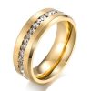 Matte Gold & White Sapphire Men's Wedding Band - Titanium Steel, 8mm