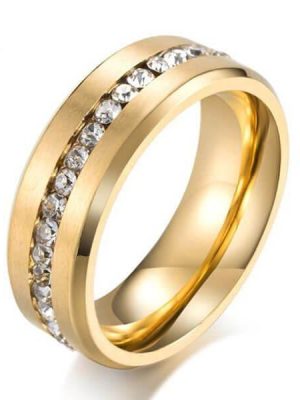 Matte Gold & White Sapphire Men's Wedding Band - Titanium Steel, 8mm