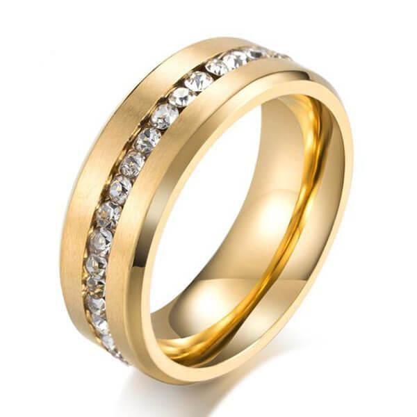 Matte Gold & White Sapphire Men's Wedding Band - Titanium Steel, 8mm