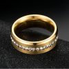 Matte Gold & White Sapphire Men's Wedding Band - Titanium Steel, 8mm