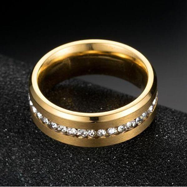 Matte Gold & White Sapphire Men's Wedding Band - Titanium Steel, 8mm