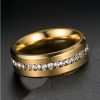 Matte Gold & White Sapphire Men's Wedding Band - Titanium Steel, 8mm