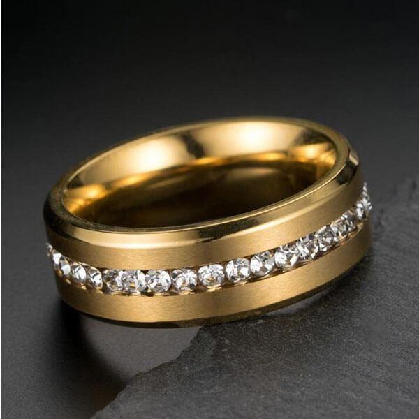 Matte Gold & White Sapphire Men's Wedding Band - Titanium Steel, 8mm