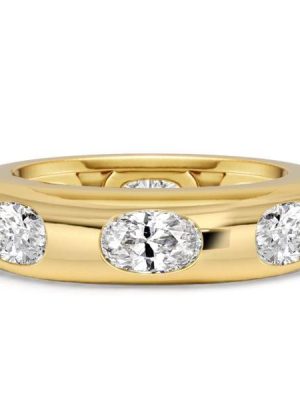 Oval Cut Flush Setting Eternity Wedding Band for Women in 18K Gold Plated Sterling Silver