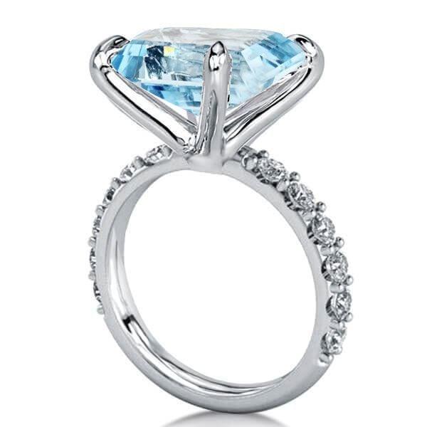 Emerald Cut Aquamarine 3-Piece Wedding Ring Set in Rhodium-Plated Sterling Silver