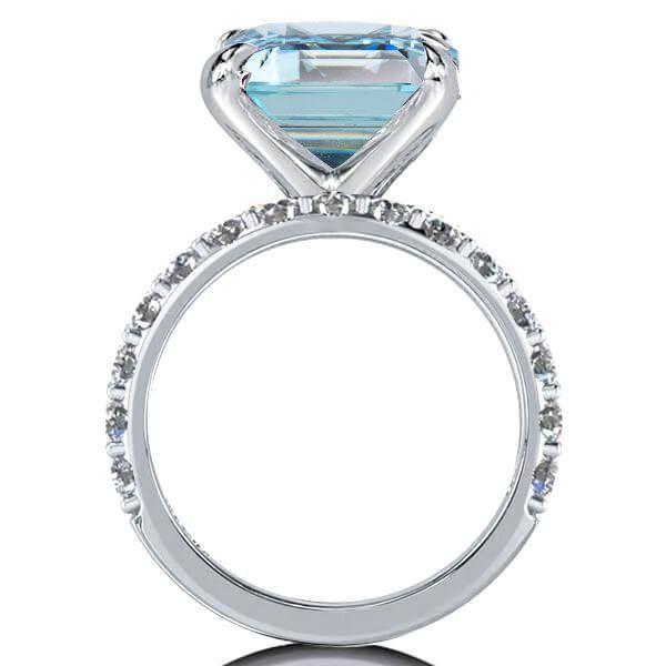 Emerald Cut Aquamarine 3-Piece Wedding Ring Set in Rhodium-Plated Sterling Silver
