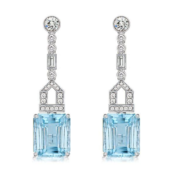 Emerald Cut Aquamarine Drop Earrings - 925 Sterling Silver