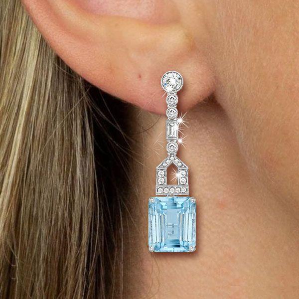 Emerald Cut Aquamarine Drop Earrings - 925 Sterling Silver