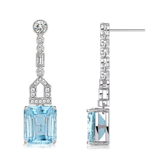 Emerald Cut Aquamarine Drop Earrings - 925 Sterling Silver