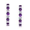 Alternating Amethyst and White Stone Hoop Earrings in 925 Sterling Silver