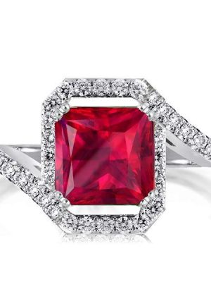 Sterling Silver Ruby Engagement Ring for Women - 3.00 CT Center Stone