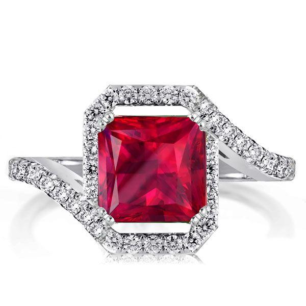 Sterling Silver Ruby Engagement Ring for Women - 3.00 CT Center Stone