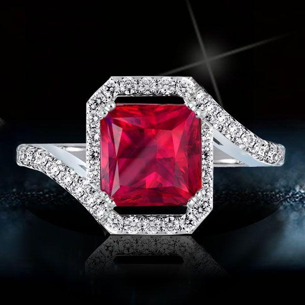 Sterling Silver Ruby Engagement Ring for Women - 3.00 CT Center Stone