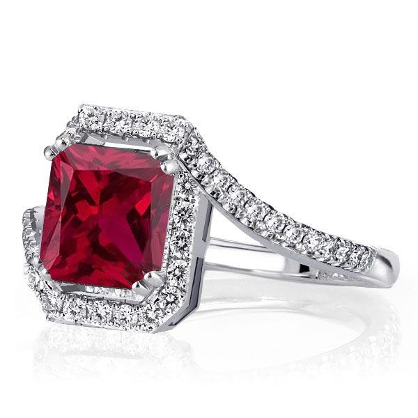 Sterling Silver Ruby Engagement Ring for Women - 3.00 CT Center Stone