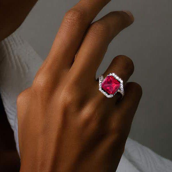 Sterling Silver Ruby Engagement Ring for Women - 3.00 CT Center Stone