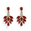 Two-Tone Sterling Silver Created Ruby Flower Fire Drop Earrings