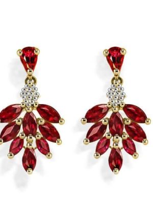 Two-Tone Sterling Silver Created Ruby Flower Fire Drop Earrings