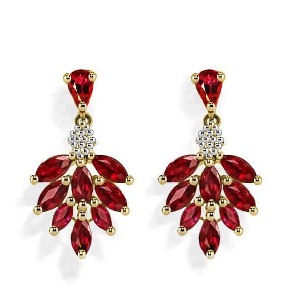 Two-Tone Sterling Silver Created Ruby Flower Fire Drop Earrings